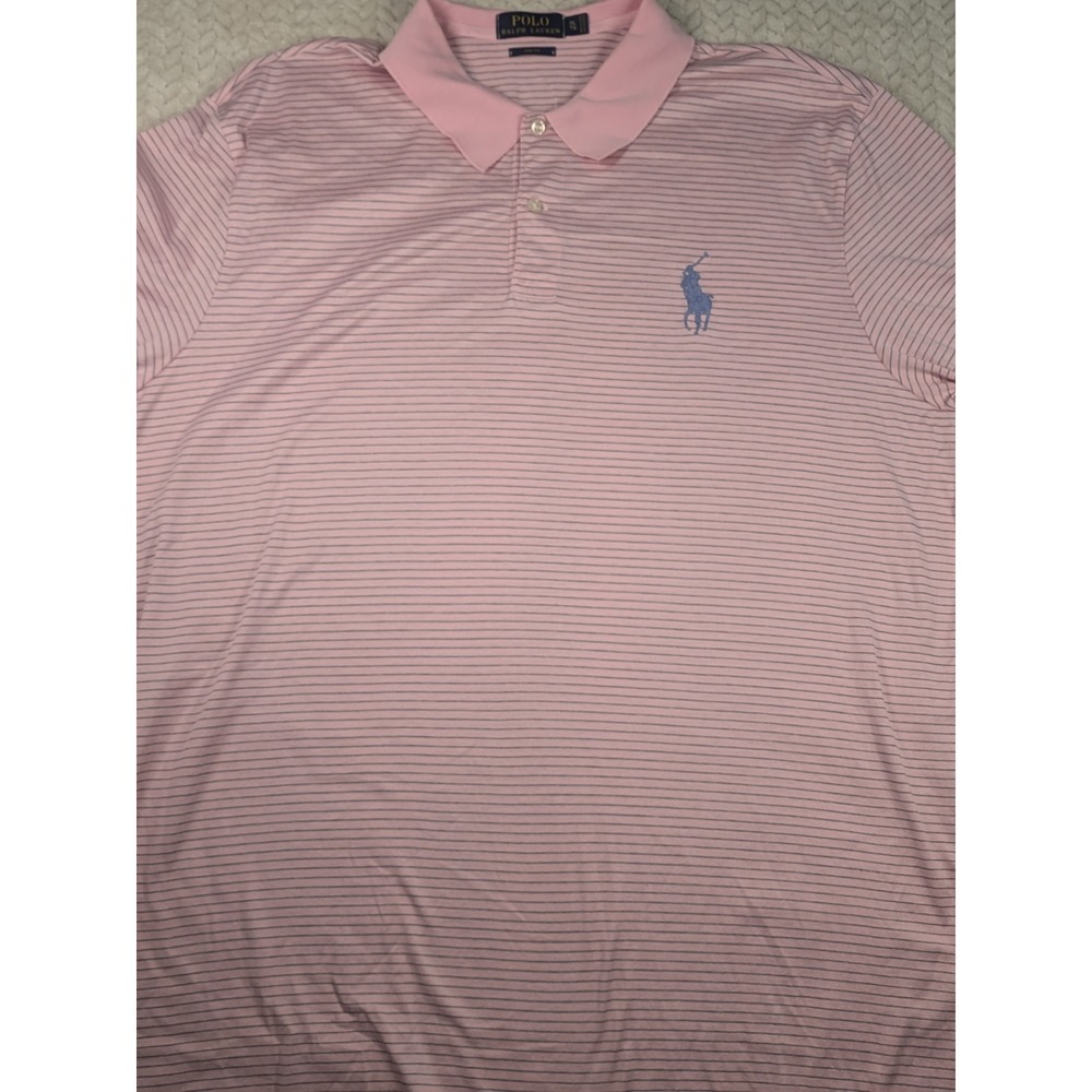 Polo Ralph Lauren Mens XL Pink Blue Striped Pro‎ Fit Polo Shirt Large Pony